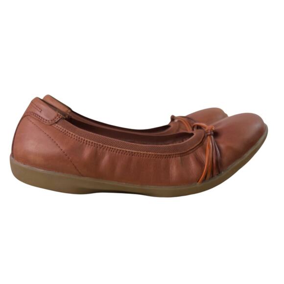 CLARKS Meadow Rae Knot-Trim Comfort Ballerina Flats Slip-On in Brown Leather 10W - Picture 4 of 13
